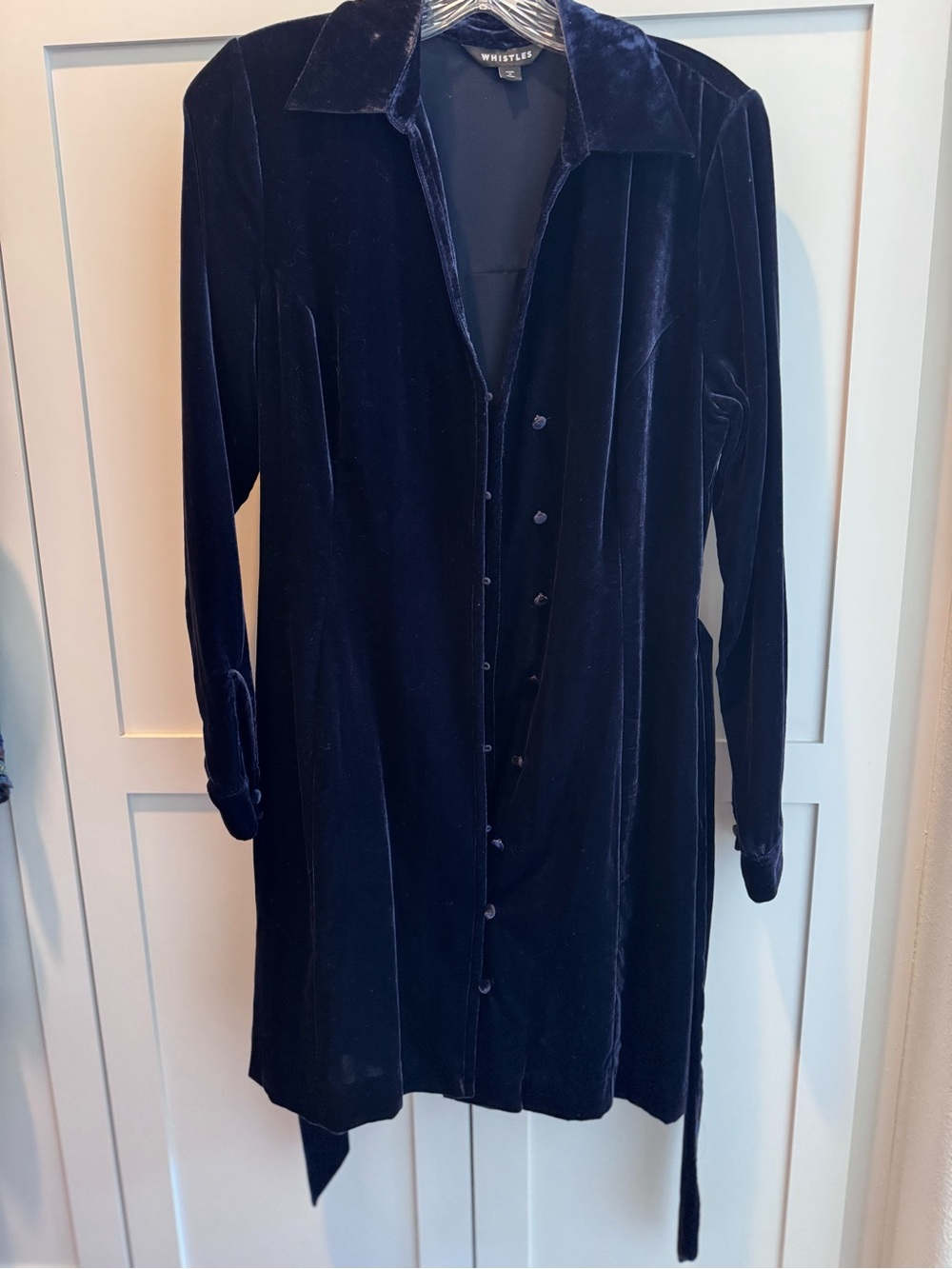 Whistles Dark Navy Velvet Button-Front Long Shirt